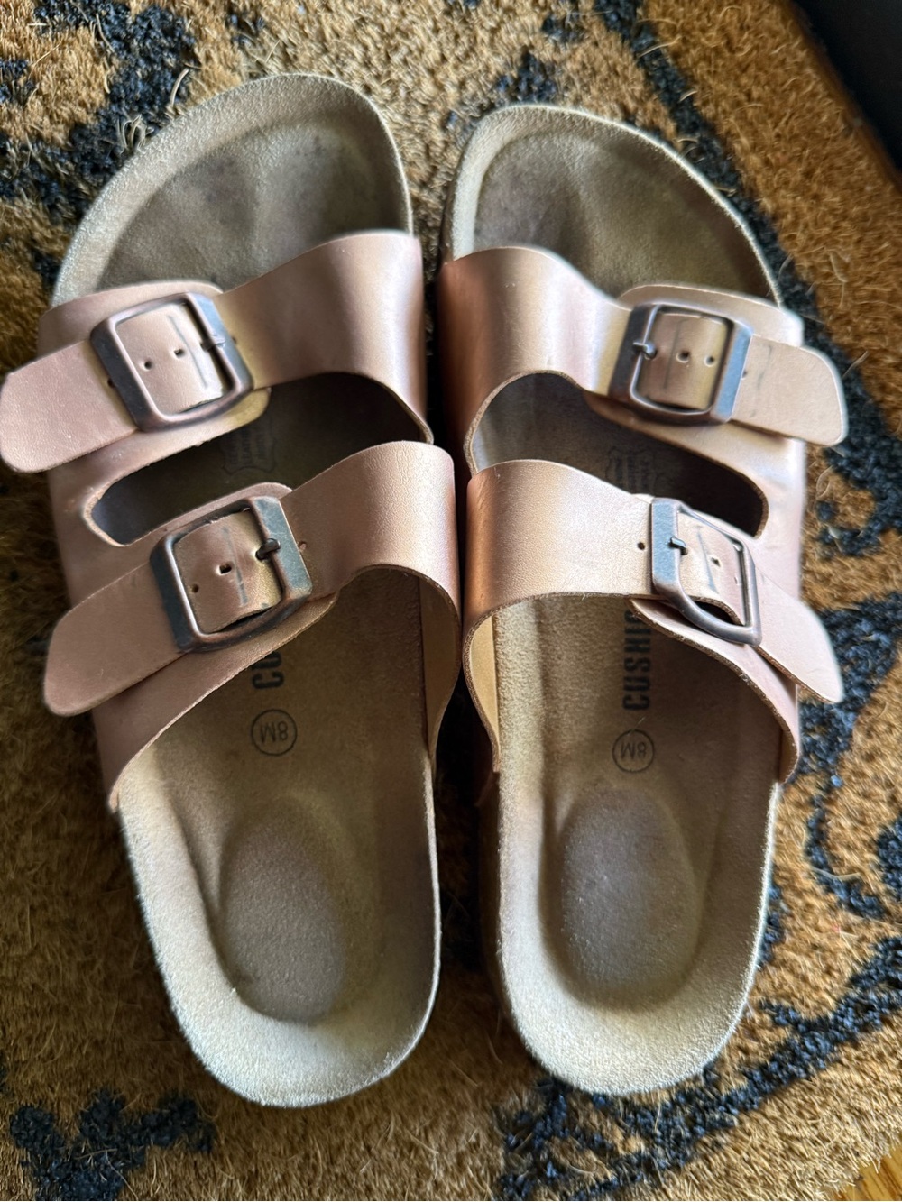 Birkenstock Double-Buckle Sandals in Rose Metallic